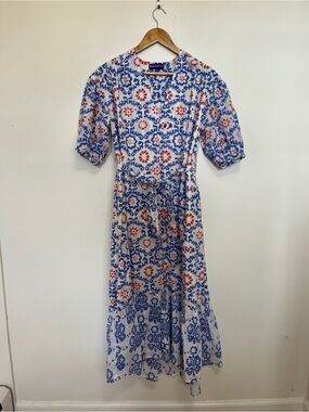 Ro’s Garden Blue & Peach Maxi Dress Pattern Size XS